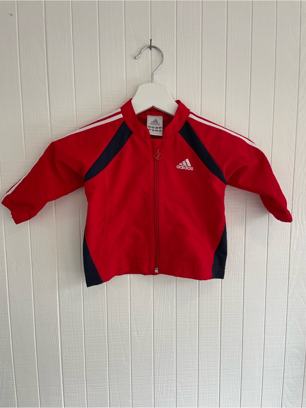 Vtg Style adidas Red Jacket with Navy and White Trim